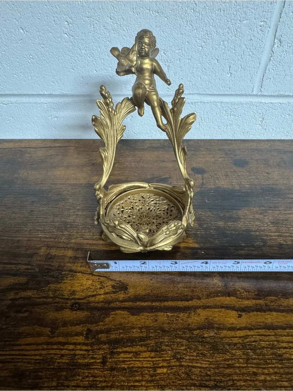 Antique art nouveau ormolu bronze Cupid with bird Cupid stand